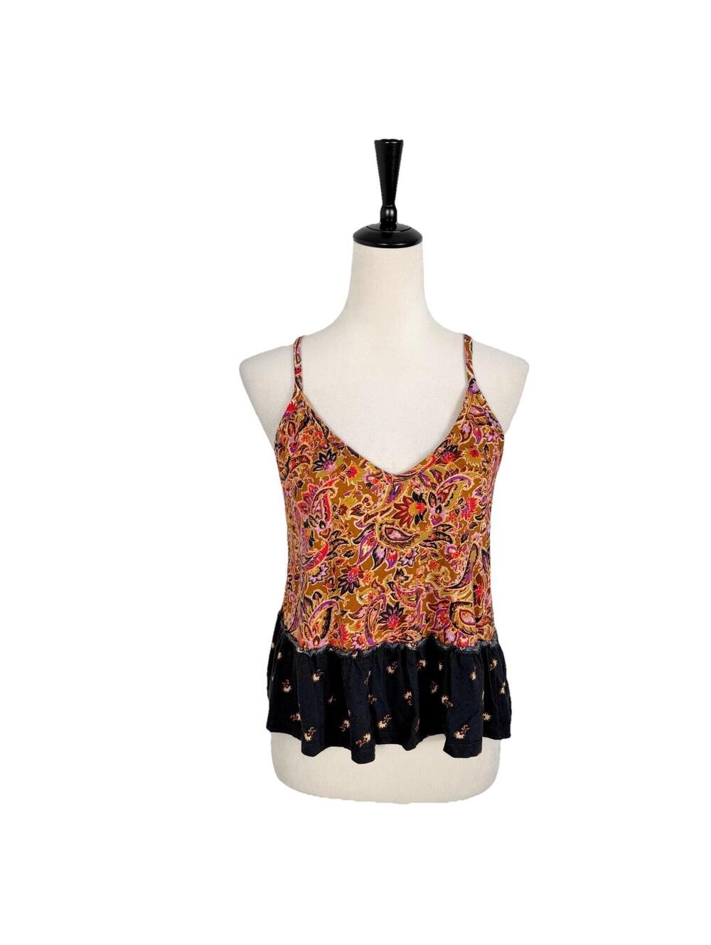 Patrons of Peace Paisley Tank Top Camisole Ruffle Sleeveless Floral Boho Small